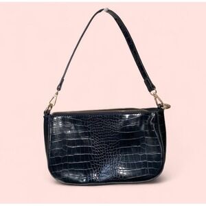 3AM Forever Handbag Black Faux Crocodile Cocktail Clutch Goth Minimalist